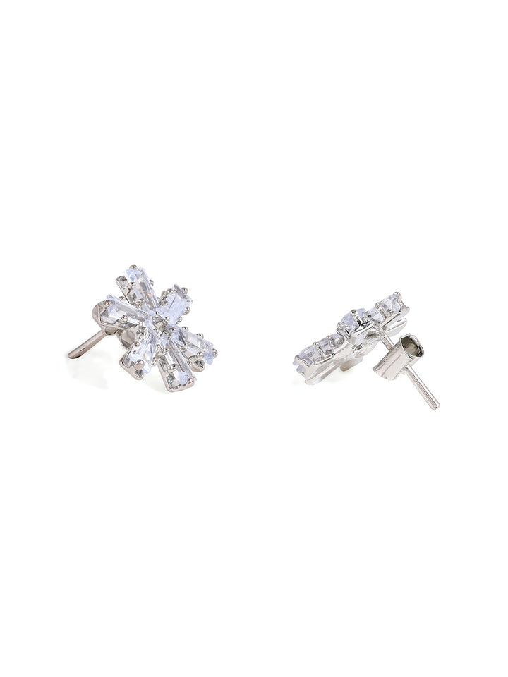 Priyaasi Silver Plated American Diamond Crystal Stud Earrings