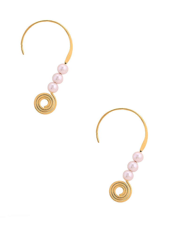 Prita Simple Gold Plated Pearl Hangings Earrings