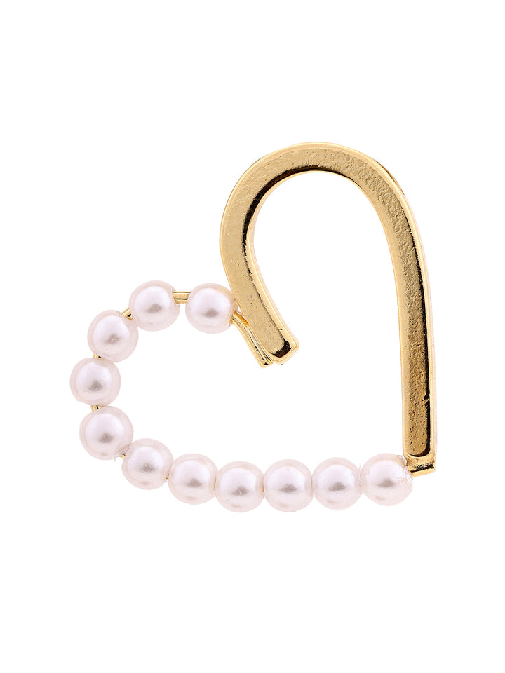 Prita Simple Sequence Heart Shape Pearl Gold Plated Stud Earrrings
