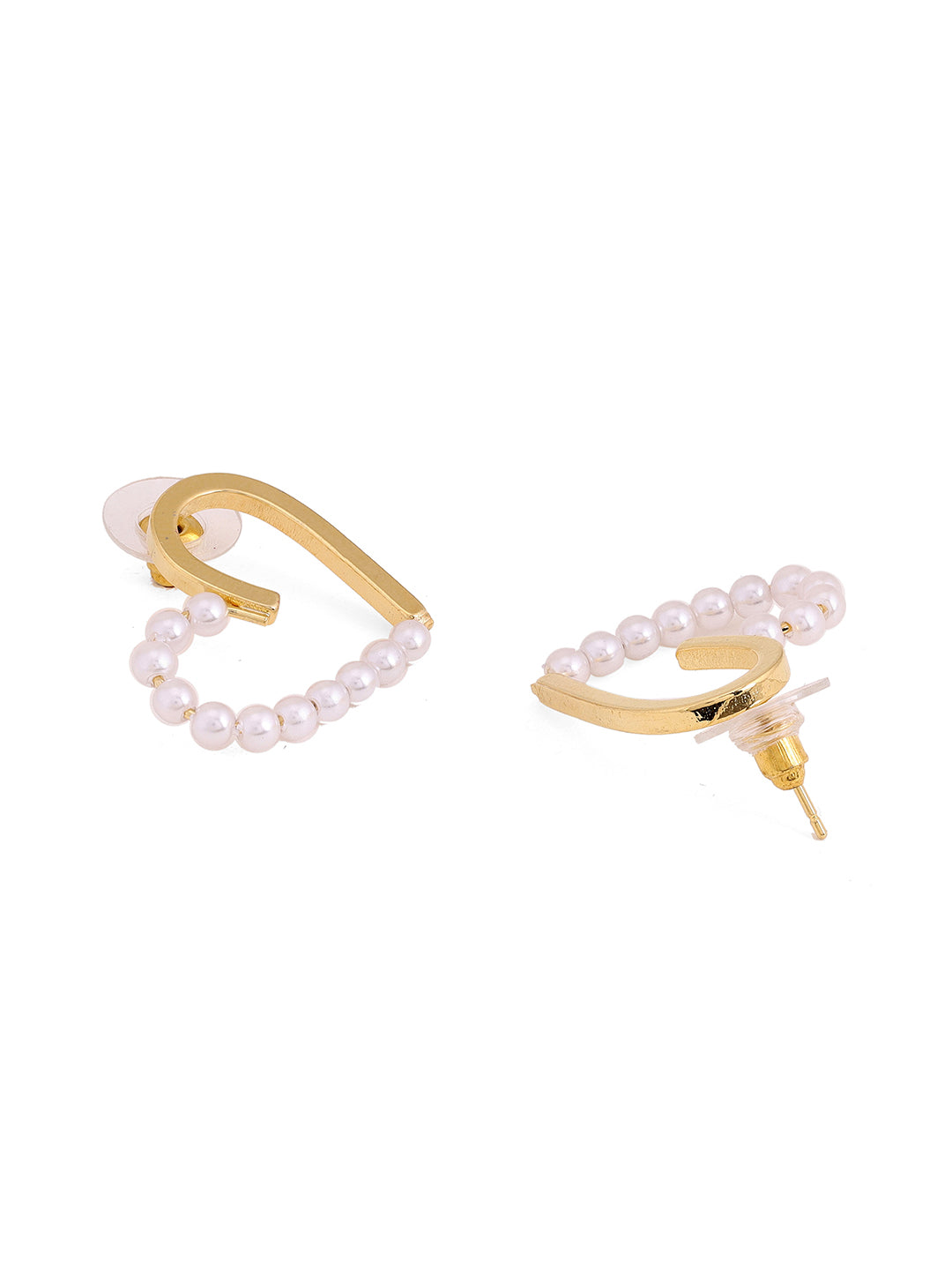 Prita Simple Sequence Heart Shape Pearl Gold Plated Stud Earrrings