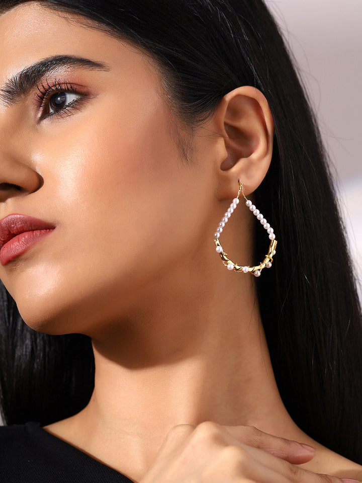 Prita Pearl Gold Plated Hangings Earrings