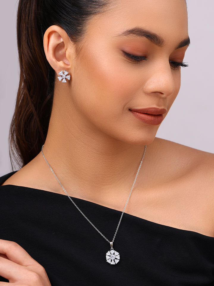 Priyaasi Silver Plated American Diamond Crystal Jewellery Set