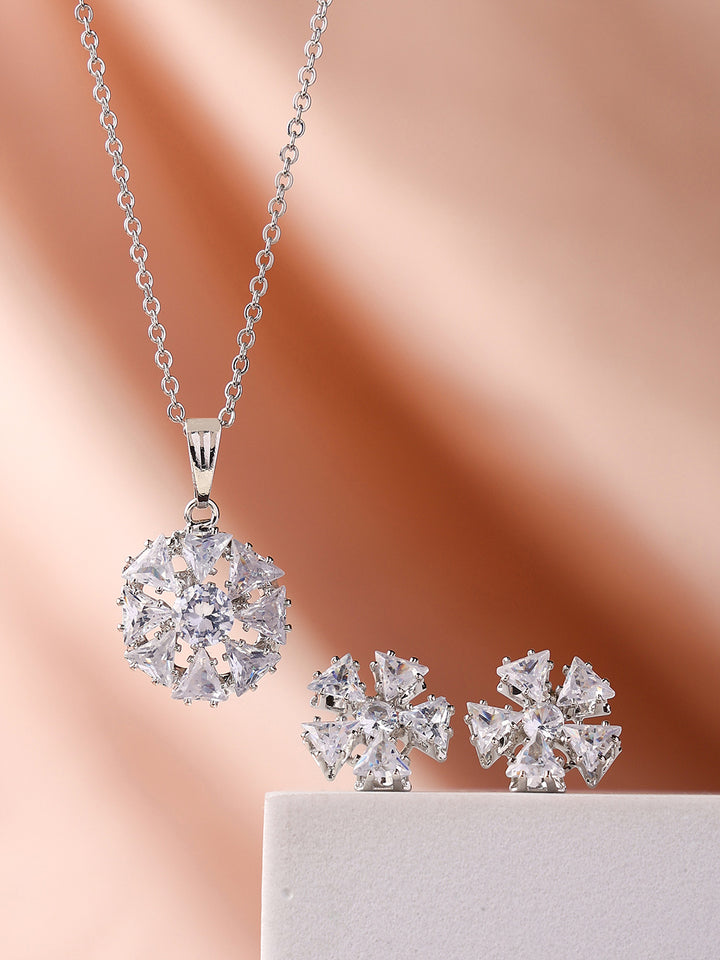 Priyaasi Silver Plated American Diamond Crystal Jewellery Set