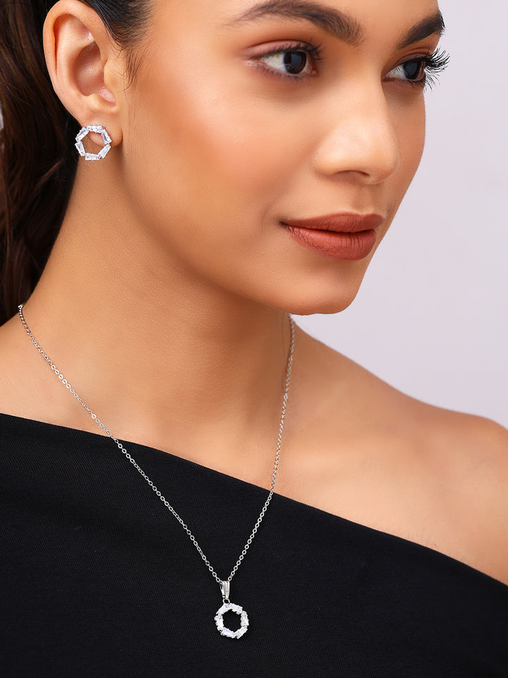 Priyaasi Silver Plated American Diamond Crystal Jewellery Set