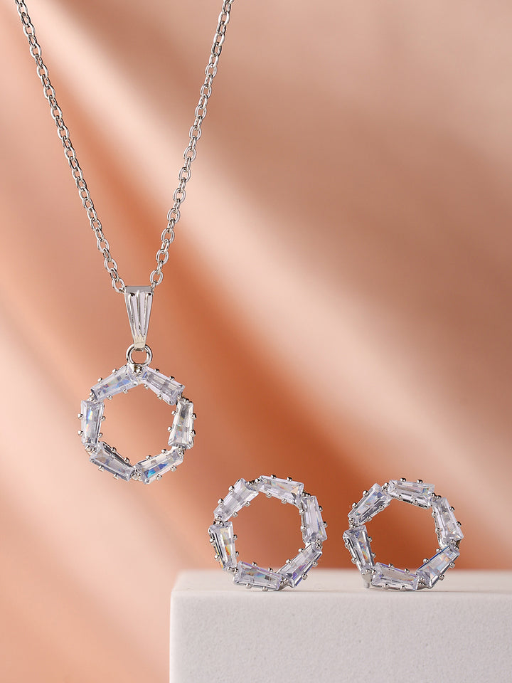 Priyaasi Silver Plated American Diamond Crystal Jewellery Set