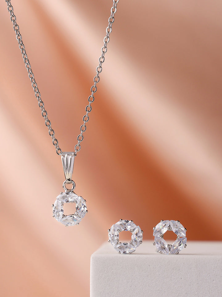 Priyaasi Silver Plated American Diamond Jewellery Set