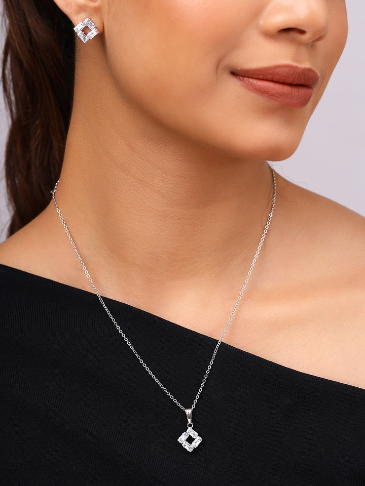Priyaasi Silver Plated American Diamond Crystal Jewellery Set