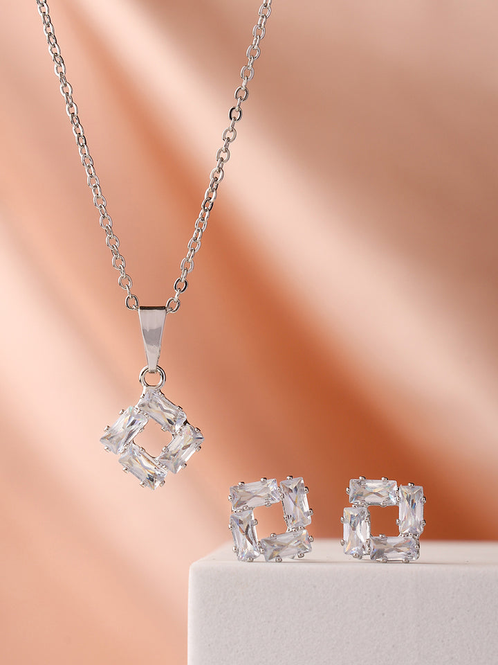 Priyaasi Silver Plated American Diamond Crystal Jewellery Set