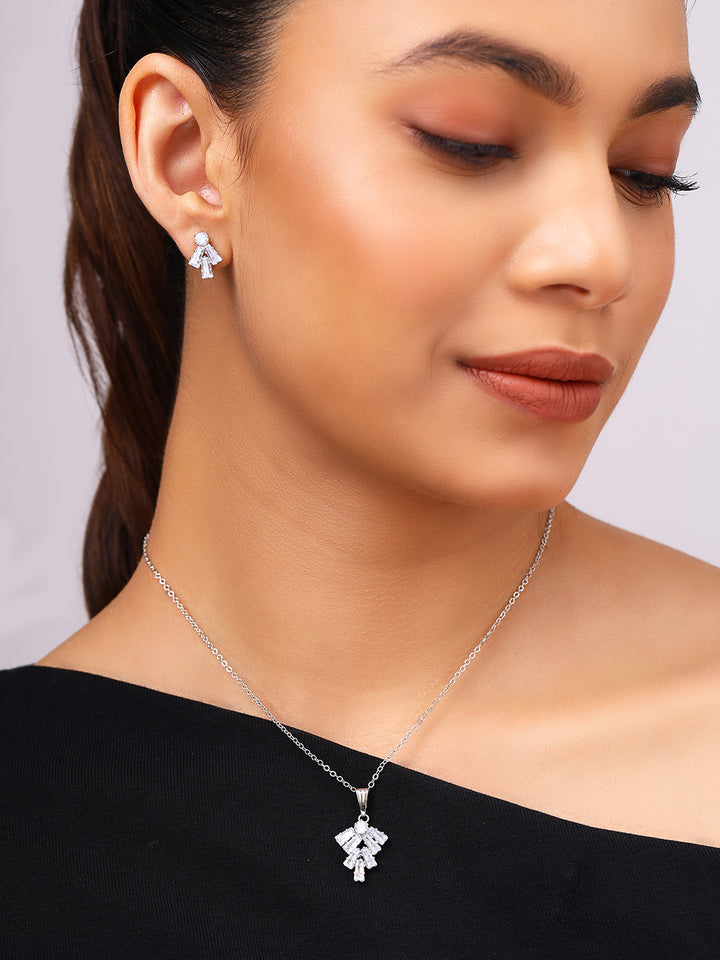 Priyaasi Silver Plated American Diamond Crystal Jewellery Set
