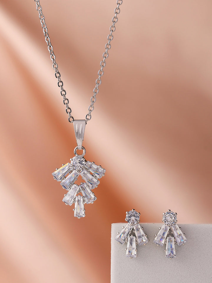 Priyaasi Silver Plated American Diamond Crystal Jewellery Set