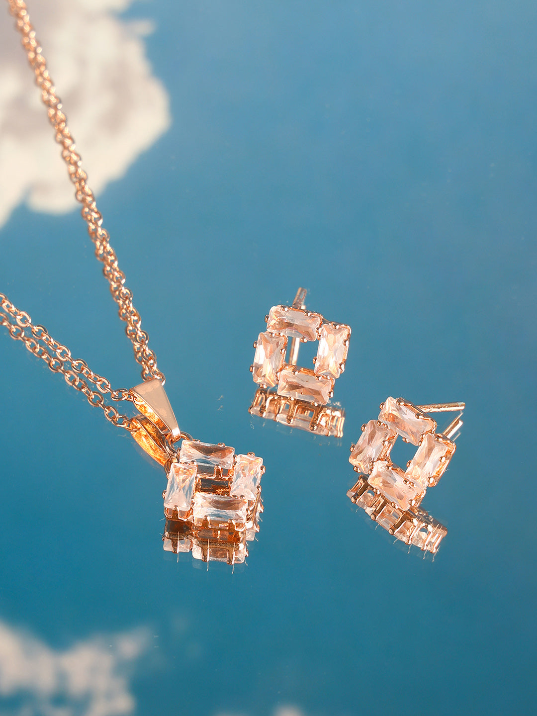 Priyaasi Rose Gold Plated American Diamond Crystal Jewellery Set