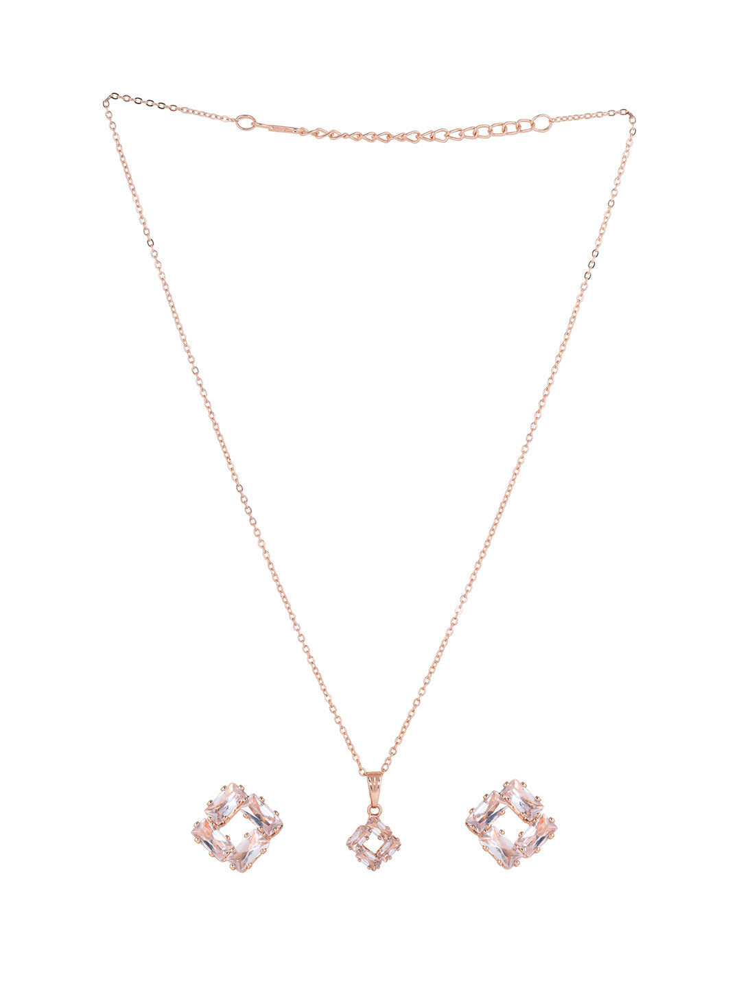 Priyaasi Rose Gold Plated American Diamond Crystal Jewellery Set