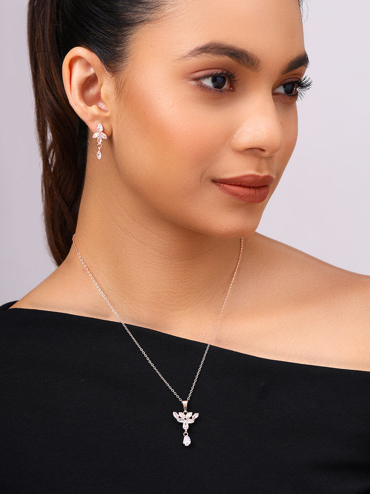 Priyaasi Rose Gold Plated American Diamond Crystal Jewellery Set
