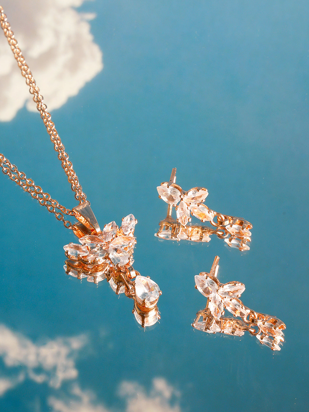 Priyaasi Rose Gold Plated American Diamond Crystal Jewellery Set