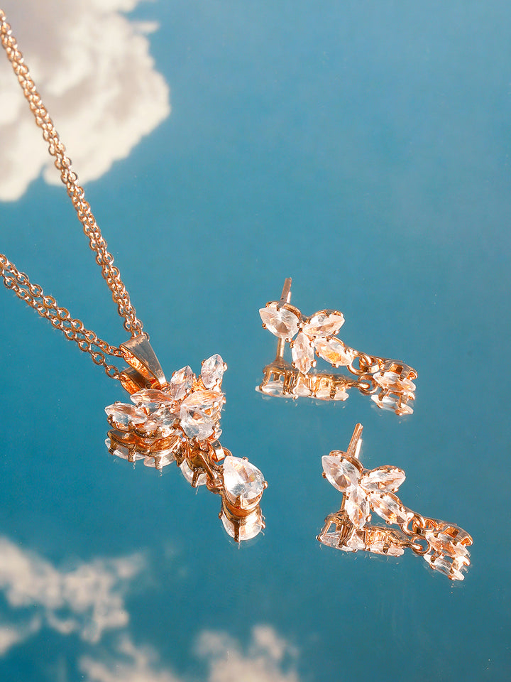 Priyaasi Rose Gold Plated American Diamond Crystal Jewellery Set