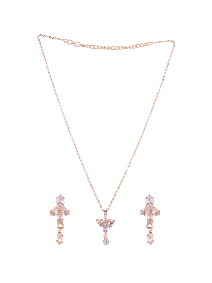 Priyaasi Rose Gold Plated American Diamond Crystal Jewellery Set