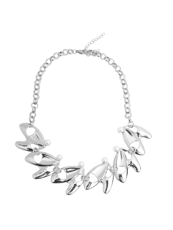 Prita by Priyaasi Pearl Studded Designer Leaf Link Silver-Plated Necklace