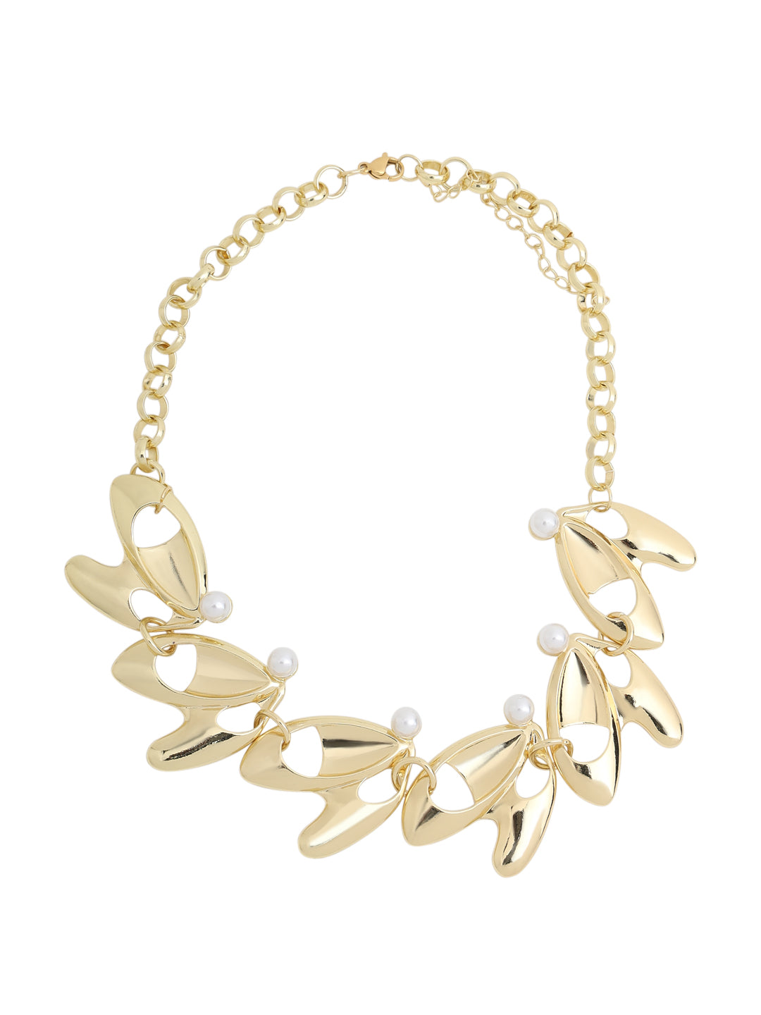 Prita by Priyaasi Pearl Studded Designer Leaf Link Gold-Plated Necklace