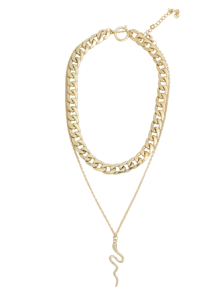 Prita by Priyaasi Dual Layered Bold Link Snake Drop Gold-Plated Necklace