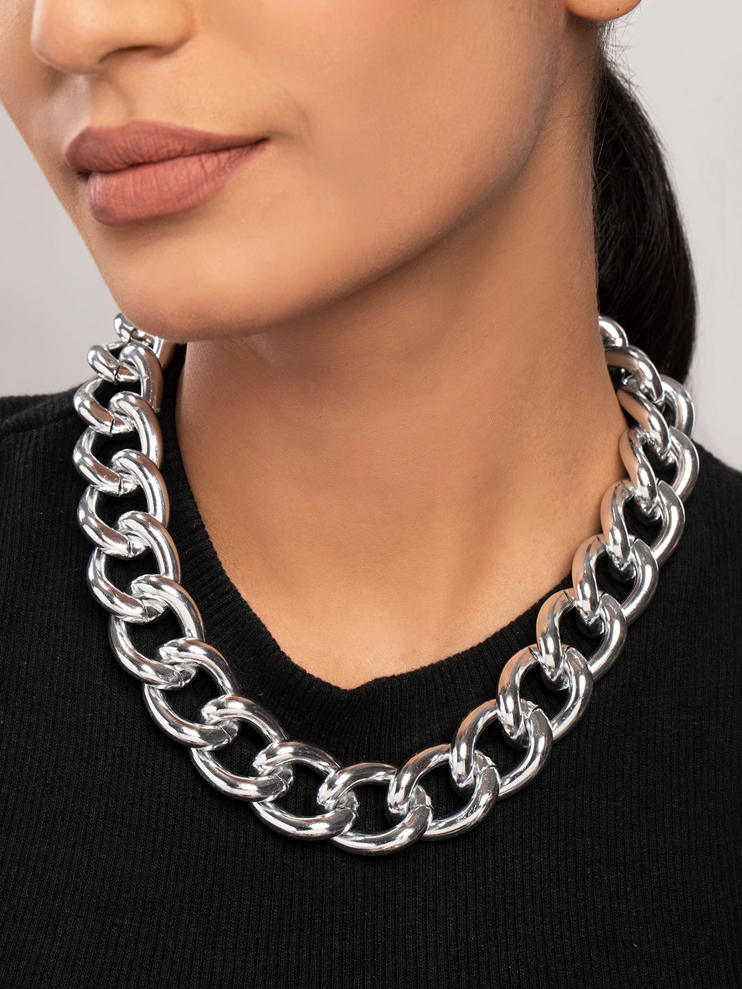Prita by Priyaasi Silver Plated Chunky Linked Statement Necklace