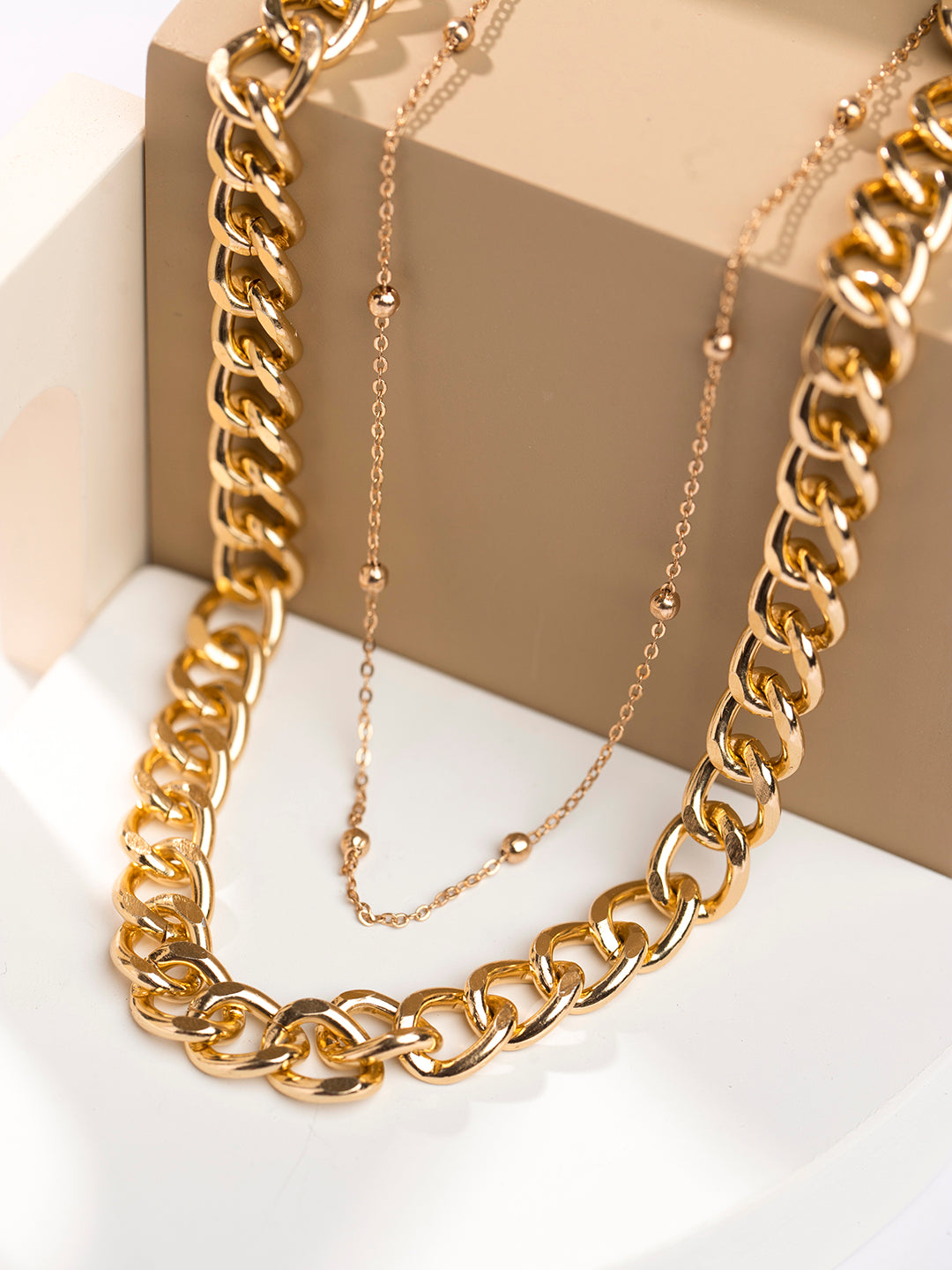 Priyaasi Gold Plated Chunky Linked Layered Necklace
