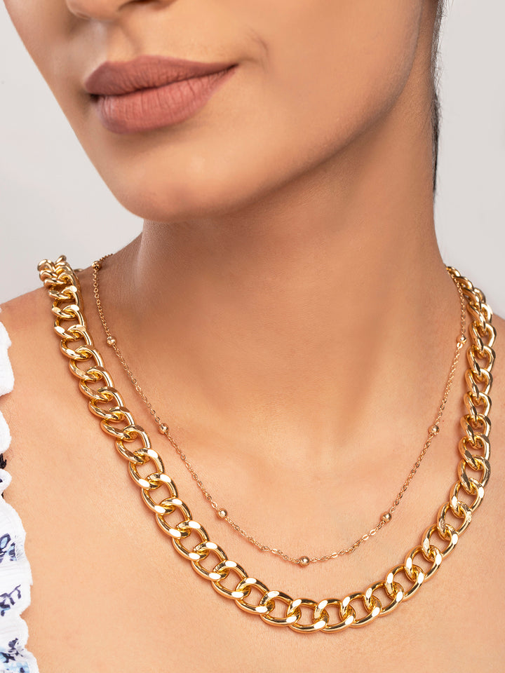 Priyaasi Gold Plated Chunky Linked Layered Necklace