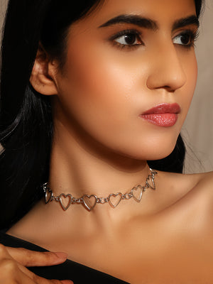 Priyaasi Silver Plated Heart shaped Linked Chain Necklace