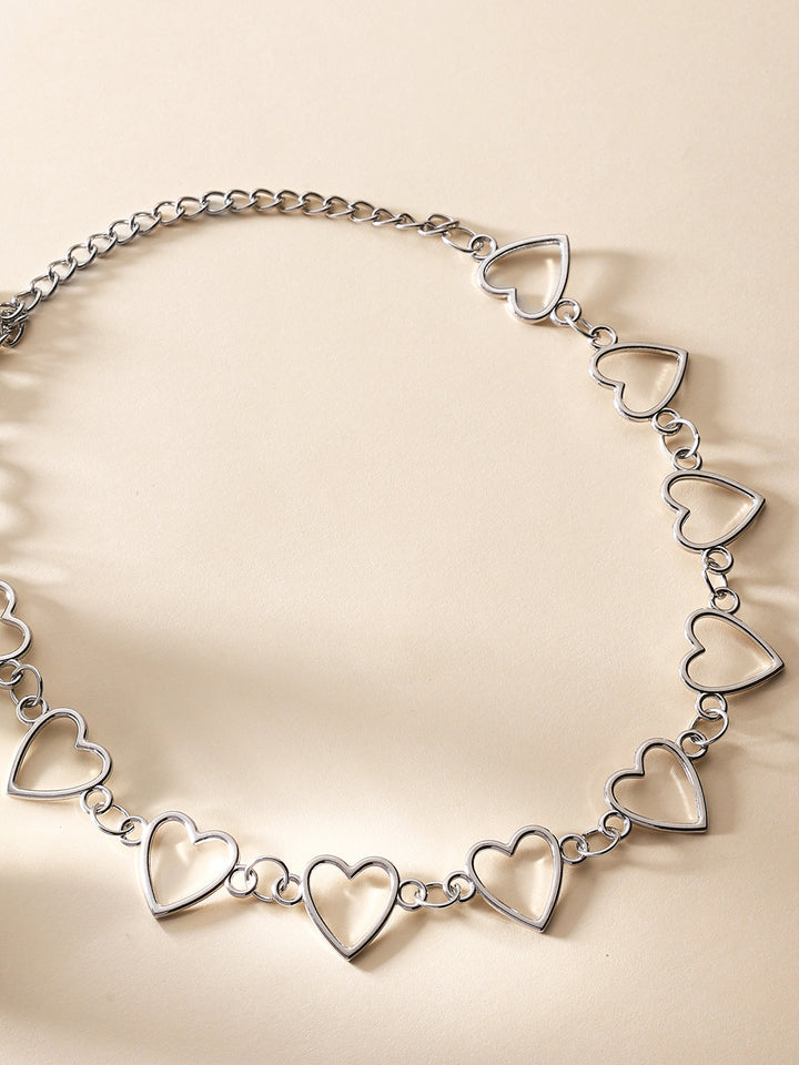 Priyaasi Silver Plated Heart shaped Linked Chain Necklace