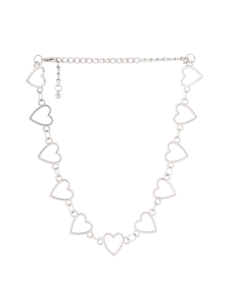 Priyaasi Silver Plated Heart shaped Linked Chain Necklace