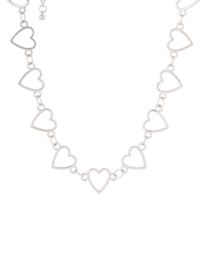 Priyaasi Silver Plated Heart shaped Linked Chain Necklace