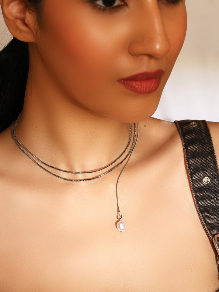 Priyaasi Silver Plated Dual Layered Pearl Elegant Necklace