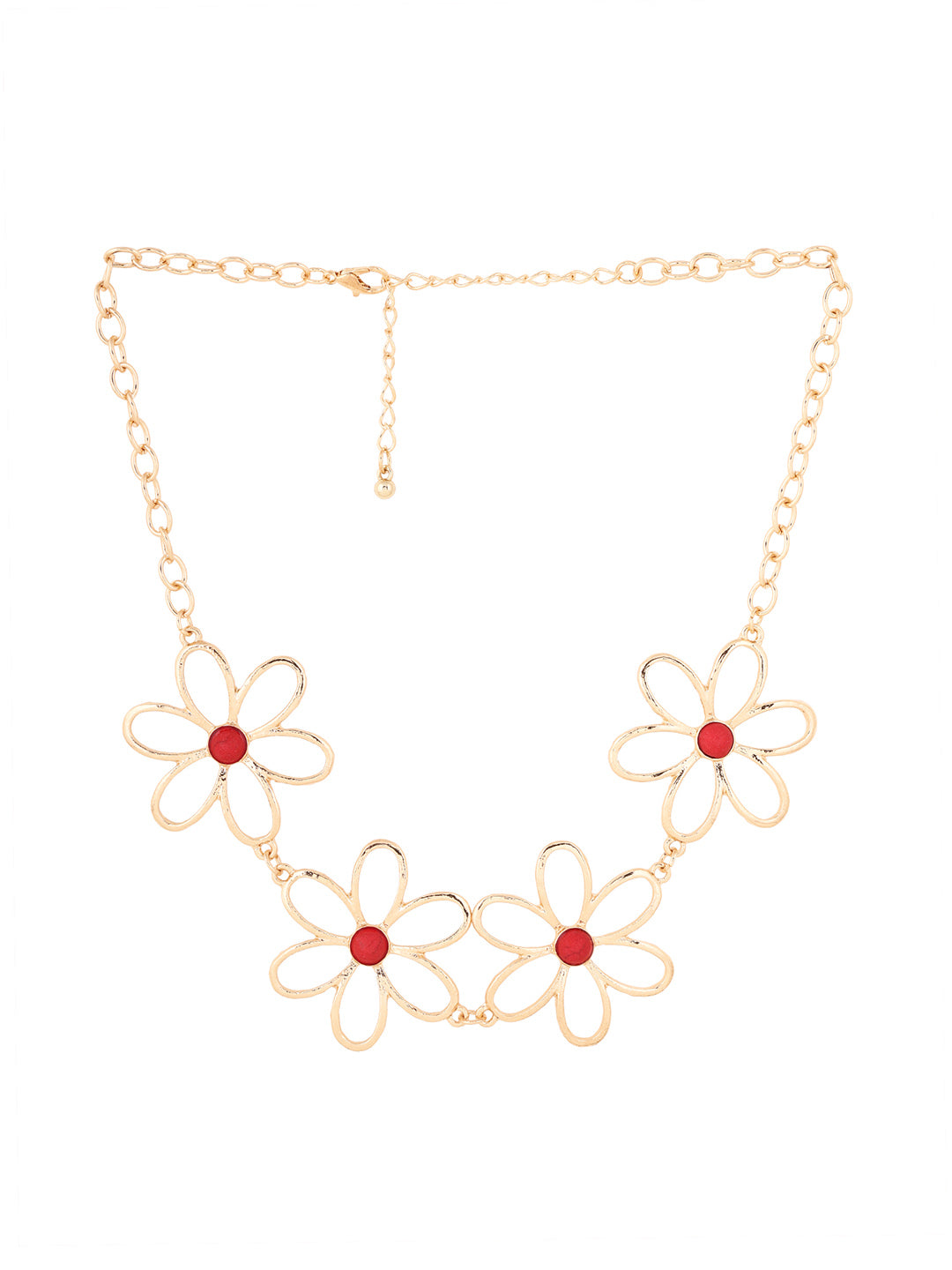 Priyaasi Floral Red Stone Stud Statement Necklace