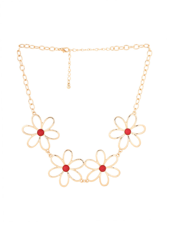 Priyaasi Floral Red Stone Stud Statement Necklace