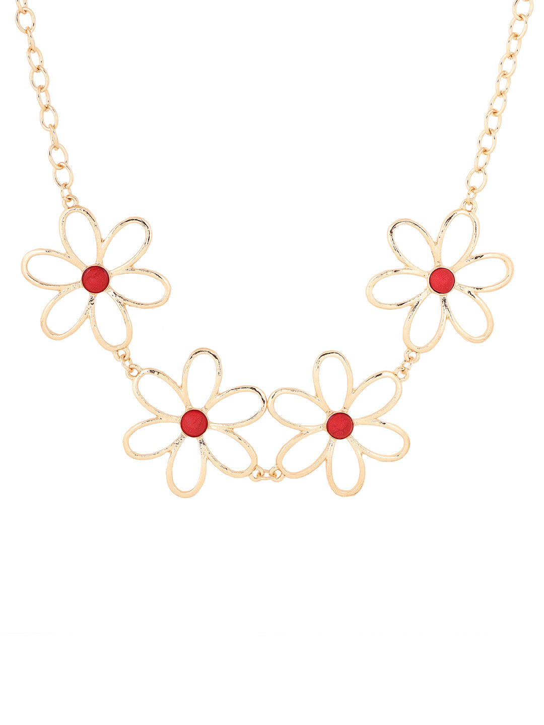 Priyaasi Floral Red Stone Stud Statement Necklace