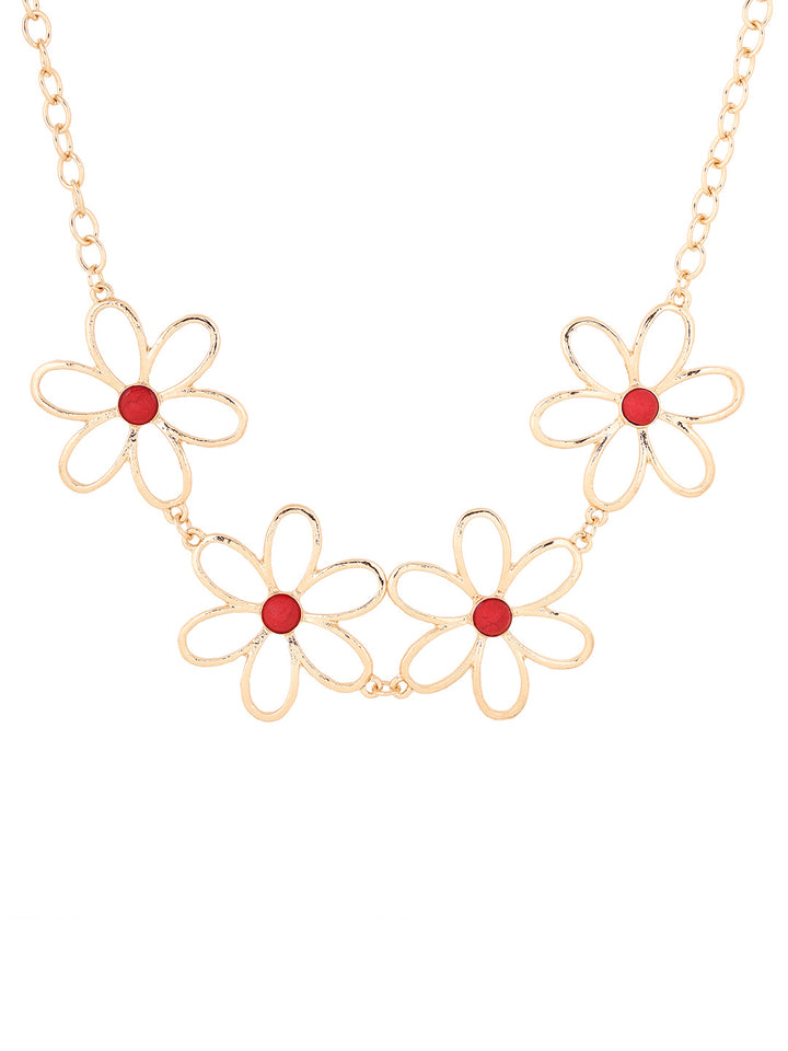 Priyaasi Floral Red Stone Stud Statement Necklace