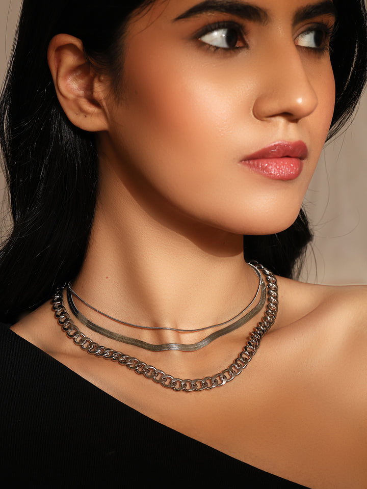 Priyaasi Three Layered Elegant Silver Plated Fancy Necklace