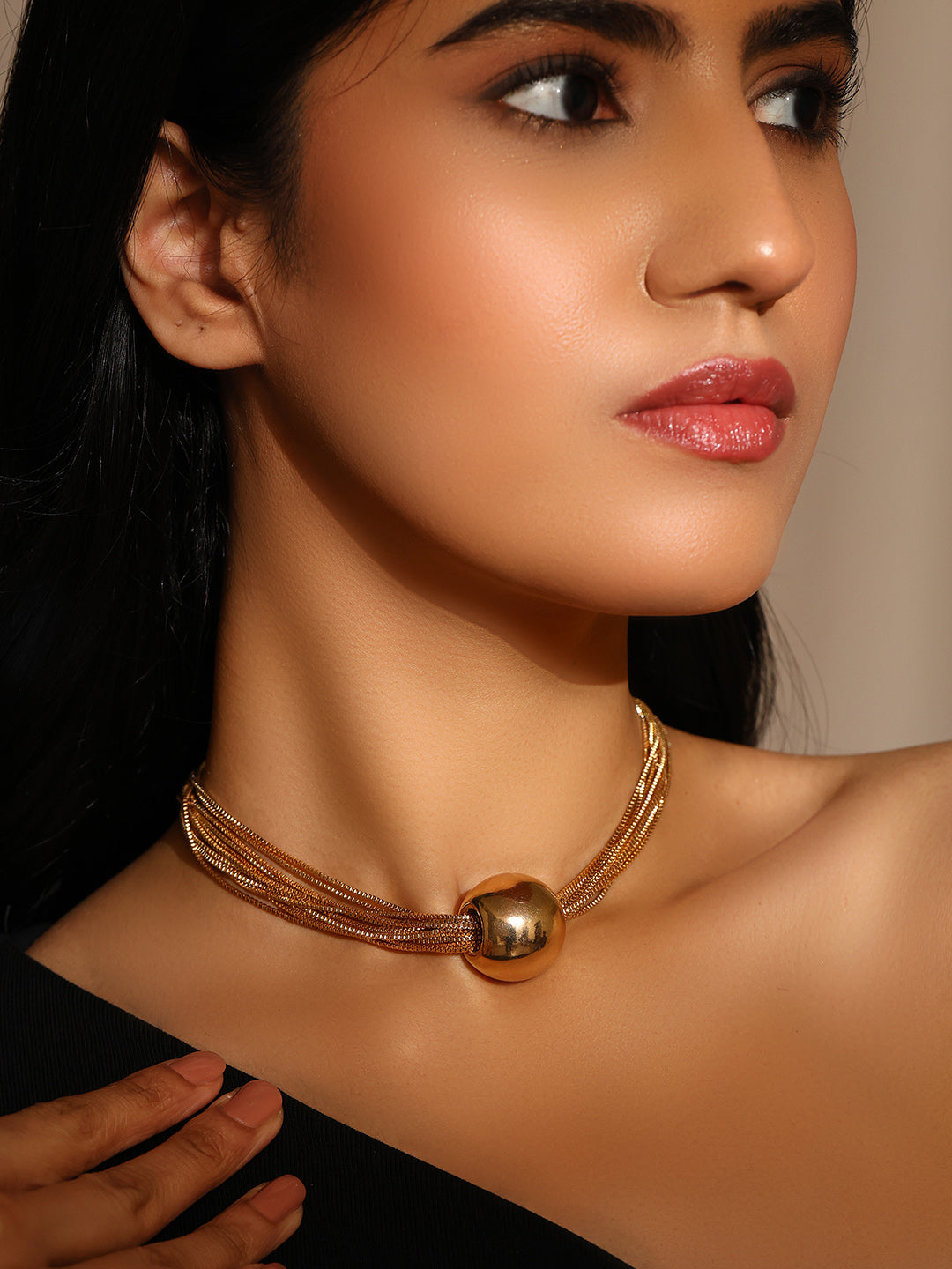 Priyaasi Gold Plated Chain Linked Ball Locket Necklace