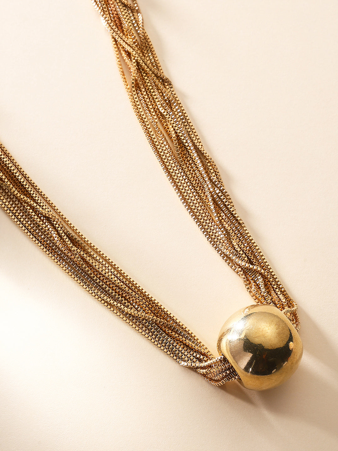 Priyaasi Gold Plated Chain Linked Ball Locket Necklace