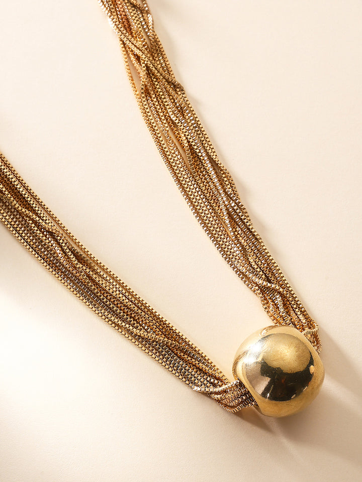 Priyaasi Gold Plated Chain Linked Ball Locket Necklace