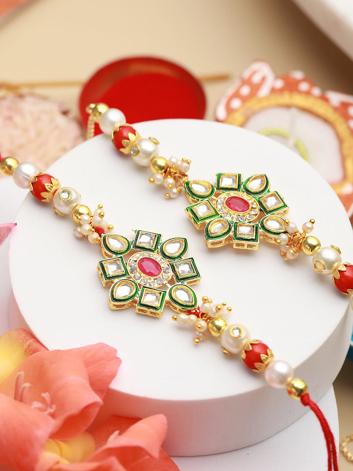 Studded Fancy Floral Rakhi Set with a Pack of Open Secret Chocolate Bars