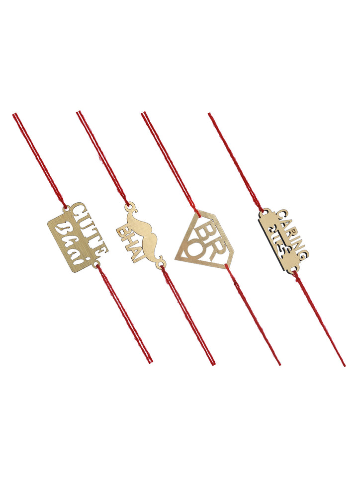 Wooden Red Thread Rakhi for Brother (Set of 4) with Villian Perfume Gift Box (Set of 7)