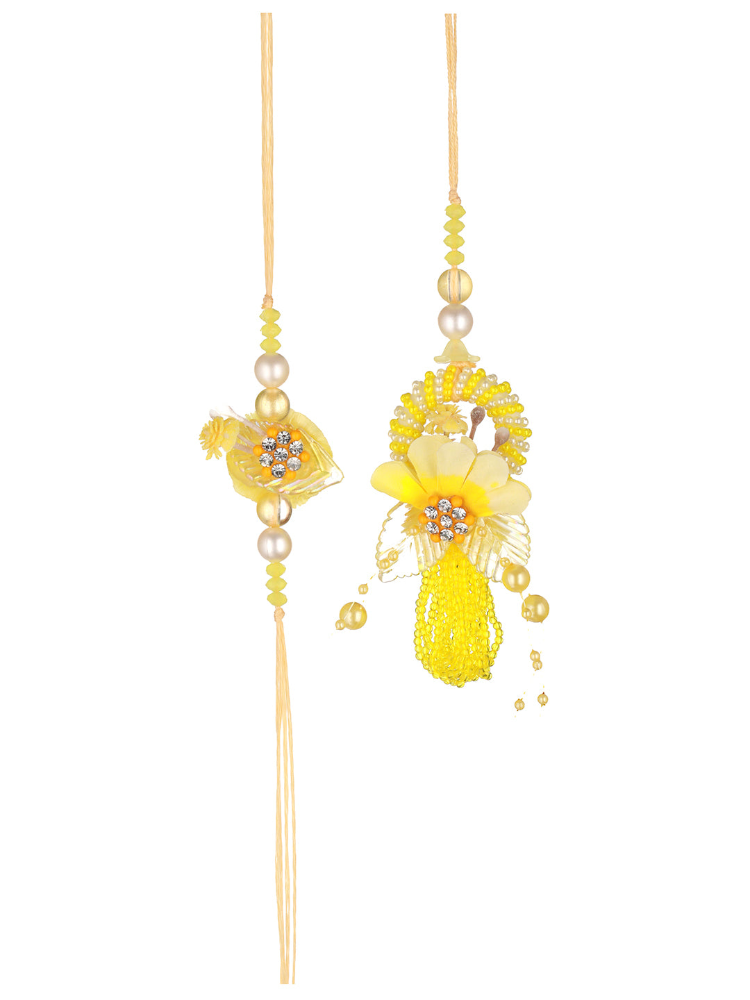 Priyaasi Yellow Floral Beaded Rakhi & Lumba Set of 2