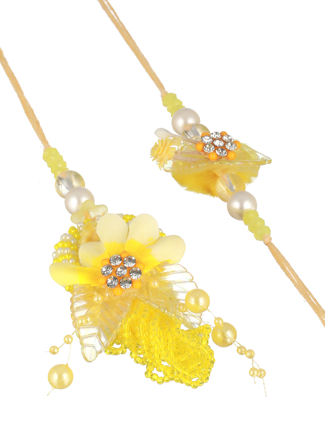 Priyaasi Yellow Floral Beaded Rakhi & Lumba Set of 2