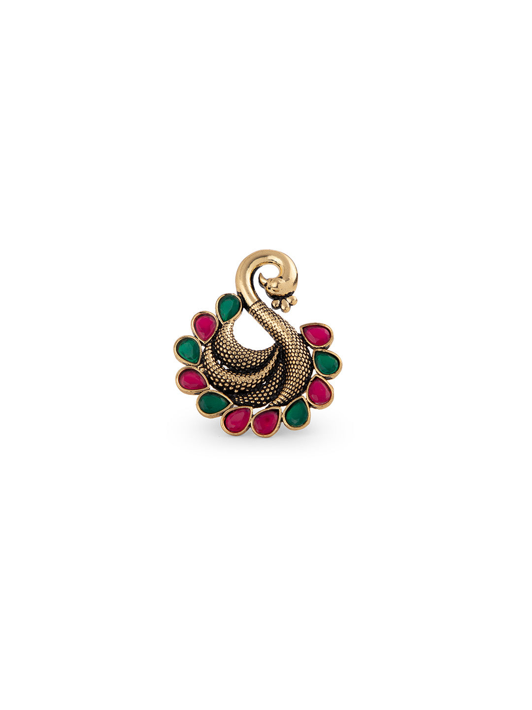 Priyaasi Coloured Stone Studded Gold Peacock Ring