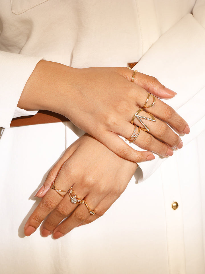 Priyaasi Fashiony Styled Combo Adjustable Gold Plated Rings