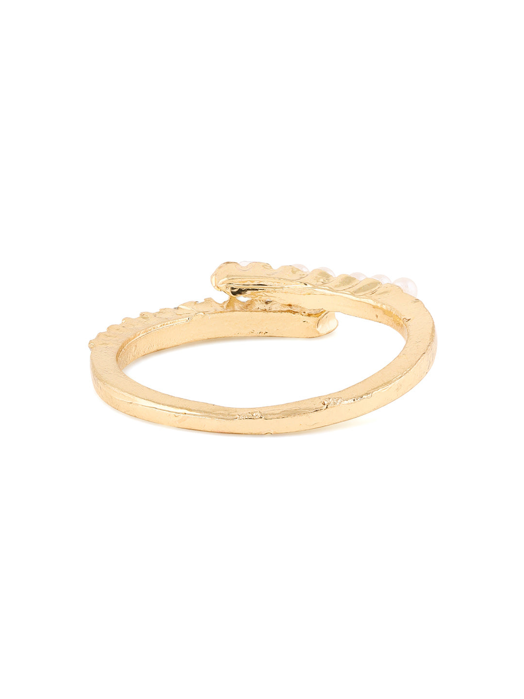 Priyaasi White Stone and Pearl Studded Adjustable Gold Plated Ring