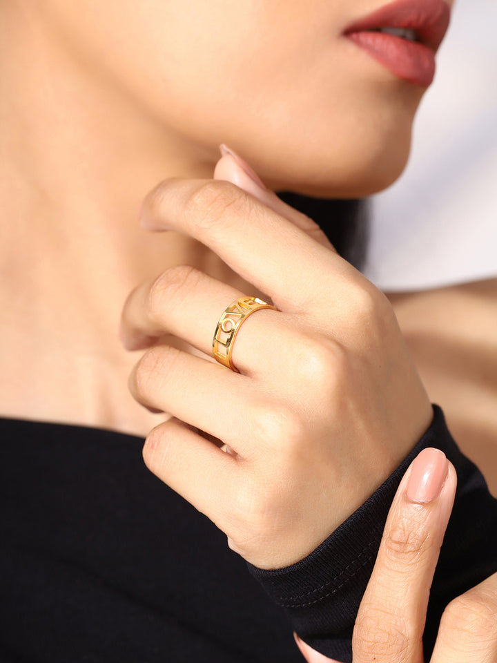 Prita Love Letters Gold Plated Adjustable Ring