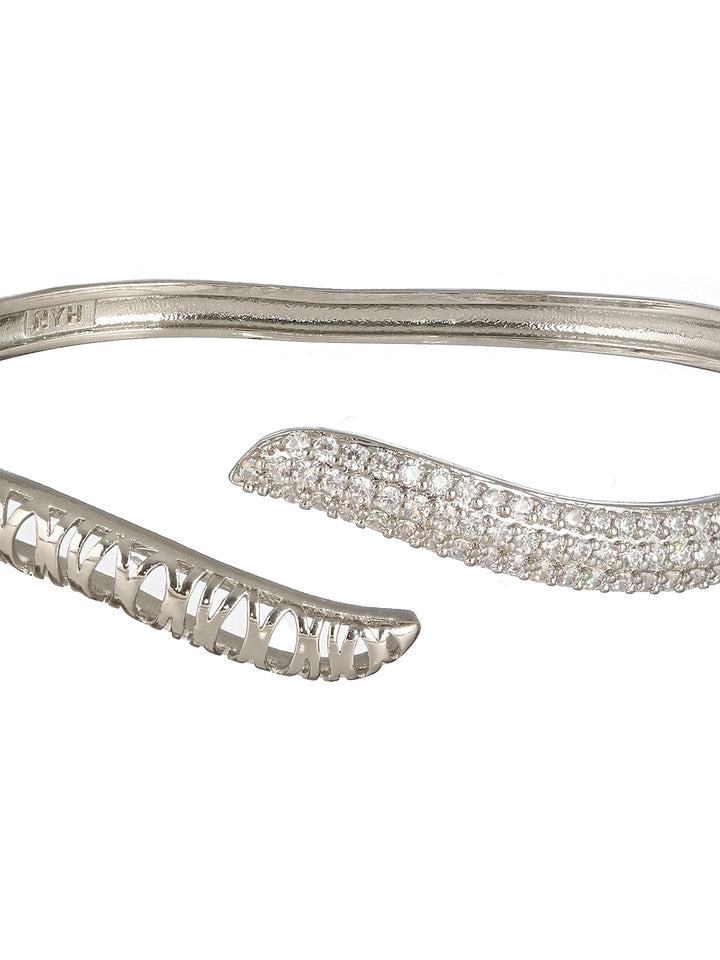 Prita by Priyaasi Wave AD Silver-Plated Cuff Bracelet & Ring Set