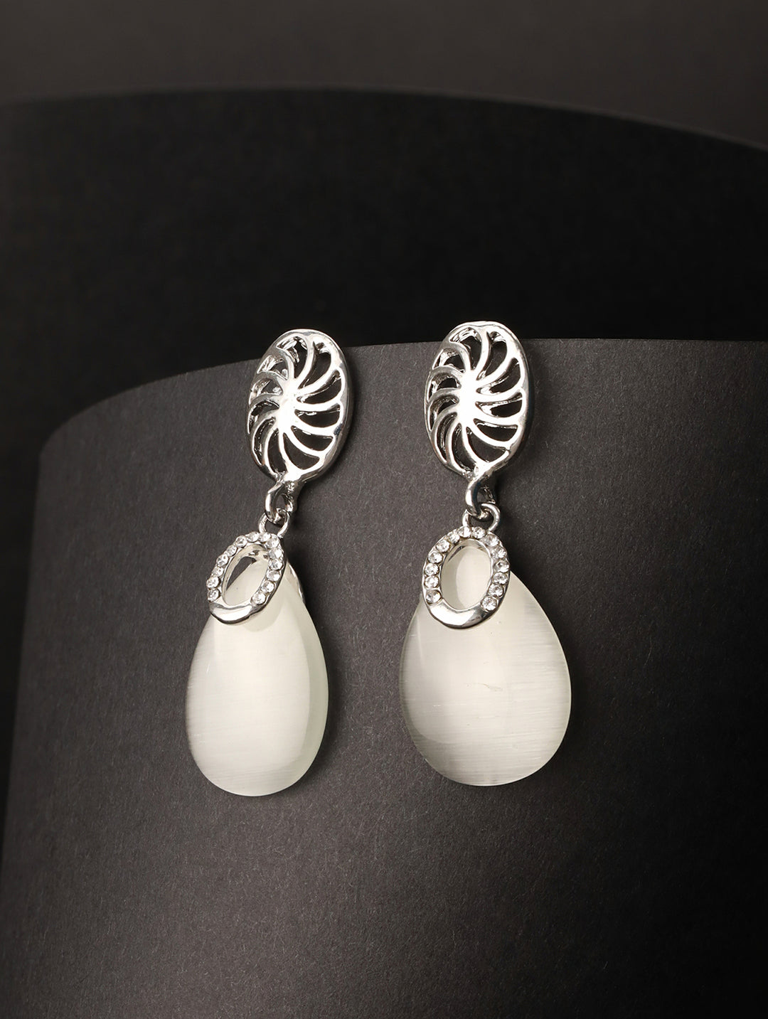 Prita by Priyaasi Floral Teardrop AD Studded Silver-Plated Drop Earrings