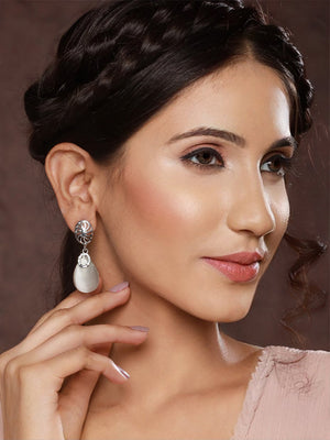 Prita by Priyaasi Floral Teardrop AD Studded Silver-Plated Drop Earrings